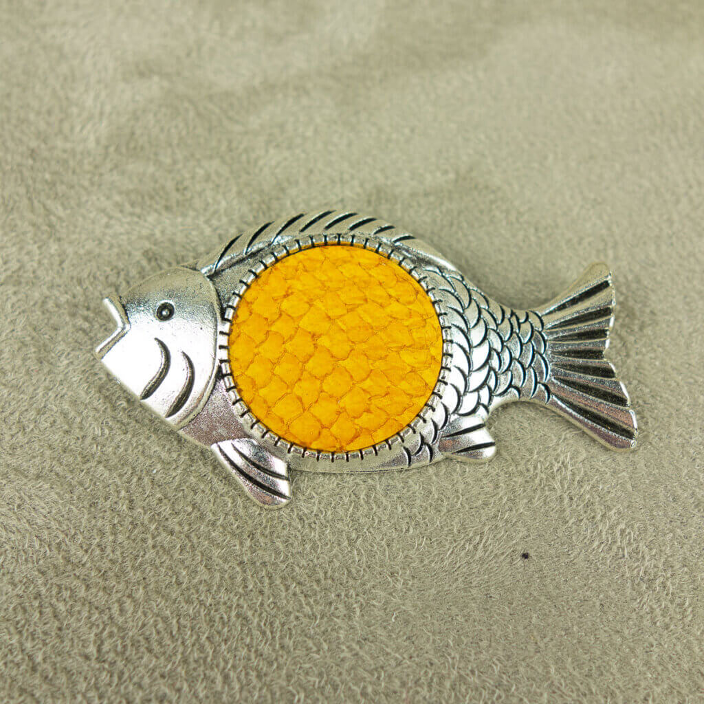 Broche Vintage Poisson En Métal Doré - Style Années 70 - Avec Oxydes