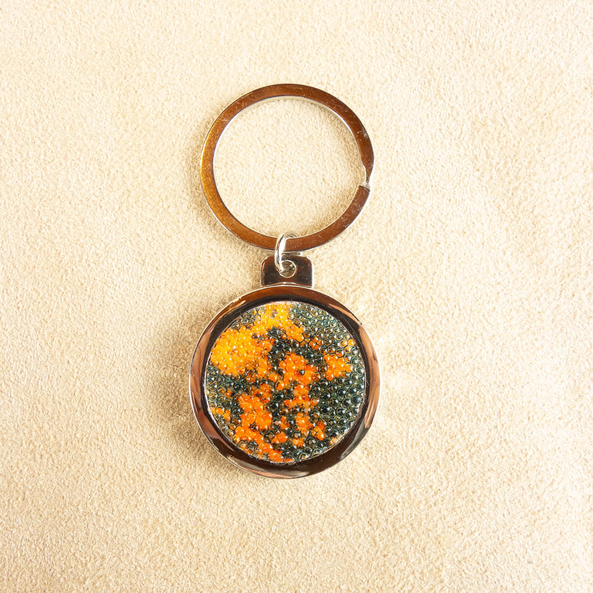 porte-clés décapsuleur en cuir de galuchat orange et vert