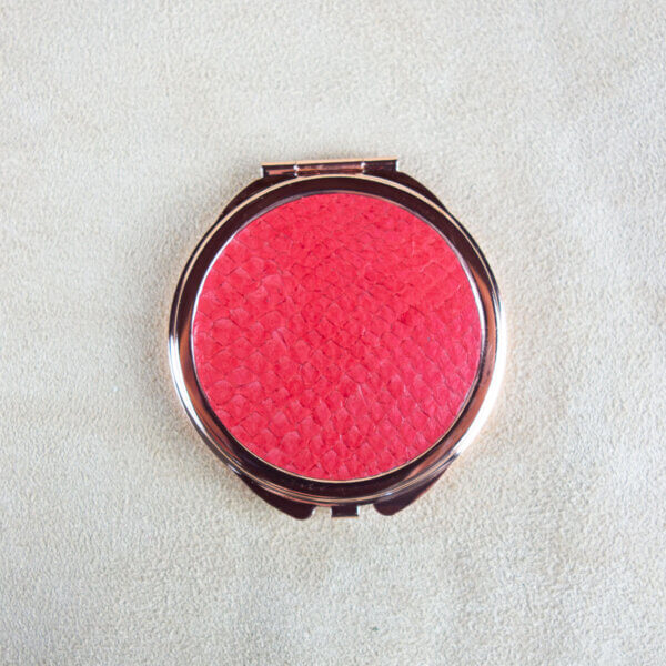 miroir de poche en cuir de saumon rose