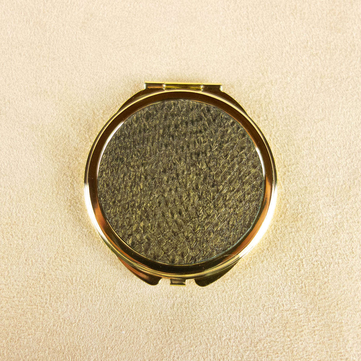 miroir de poche en cuir de saumon doré