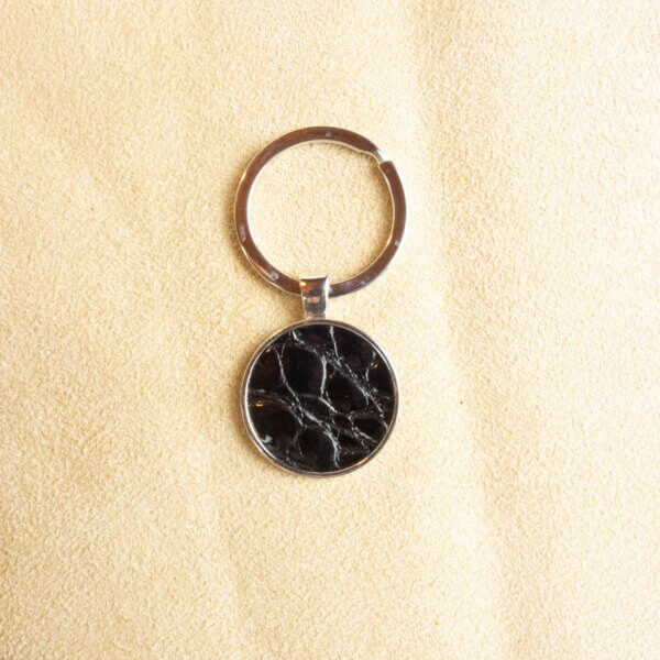 porte clés en cuir de croco noir